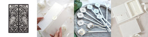 GiftsMomentsParty laser cut covers, vellum jackets, mirror drink stirrers and invitation boxes