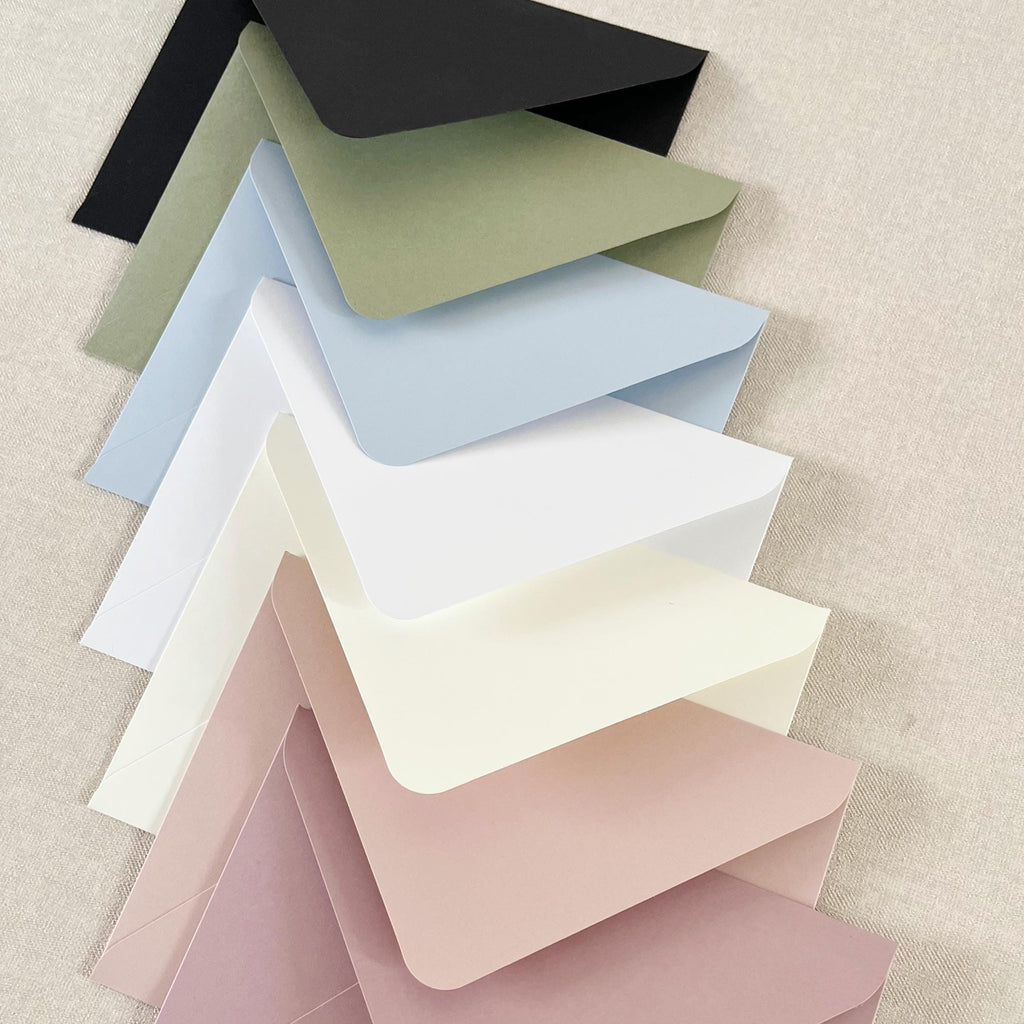 Custom Color Envelopes - black, sage green, sky blue, white, cream, blush pink, misty rose